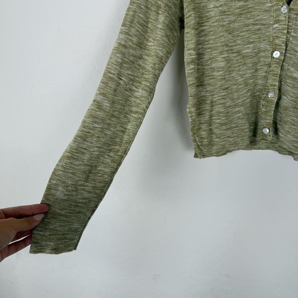 Theory Women's Green Hanalee Space Dye Linen Blend Cardigan Sweater - Picture 7 of 10